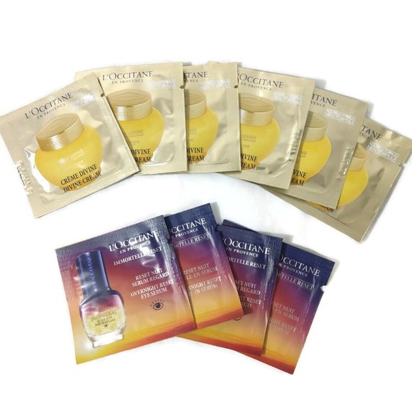 L’Occitane Immortelle Divine Face Cream Reset Serum Eye Serum X 10 Samples NEW - Picture 1 of 4